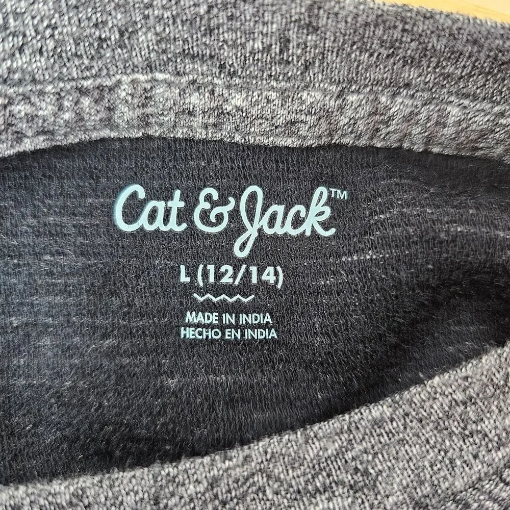 Cat & Jack Boys Size L 12 14 Long Sleeve Henley Shirt Heather Dark Gray Charcoal